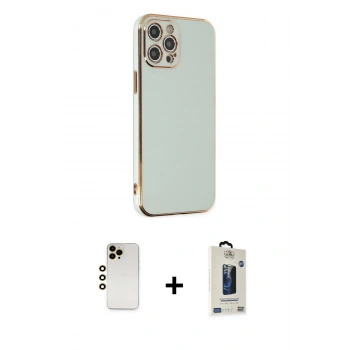 MARSİLYAN™- iPhone 12 Pro Max Kılıf Yankı Serisi - Siyah Bilvis Hayalet Cam Ekran Koruyucu + Shine Kamera Lens - GD