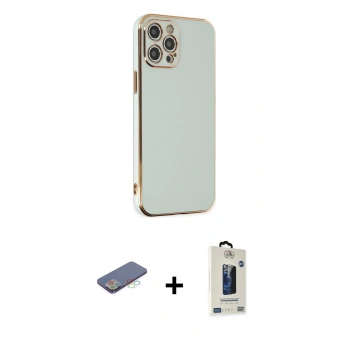 MARSİLYAN™- iPhone 12 Pro Max Kılıf Yankı Serisi - Siyah Bilvis Hayalet Cam Ekran Koruyucu + Renkli Kamera Lens Koruma Cam - MI