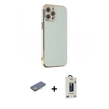 MARSİLYAN™- iPhone 12 Pro Max Kılıf Yankı Serisi - Siyah Bilvis Hayalet Cam Ekran Koruyucu + Renkli Kamera Lens Koruma Cam - SI