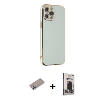 MARSİLYAN™- iPhone 12 Pro Max Kılıf Yankı Serisi - Siyah Bilvis Hayalet Cam Ekran Koruyucu + Shine Kamera Lens Koruma Cam - SABE