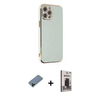 MARSİLYAN™- iPhone 12 Pro Max Kılıf Yankı Serisi - Siyah Bilvis Hayalet Cam Ekran Koruyucu + Shine Kamera Lens Koruma Cam - SH