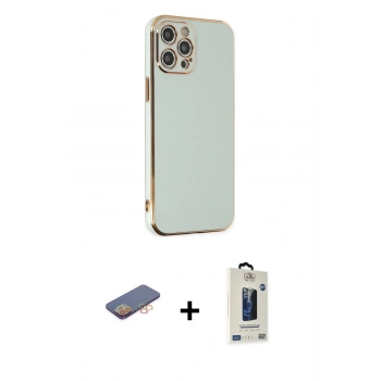 MARSİLYAN™- iPhone 12 Pro Max Kılıf Yankı Serisi - Siyah Bilvis Hayalet Cam Ekran Koruyucu + Renkli Kamera Lens Koruma Cam - TU