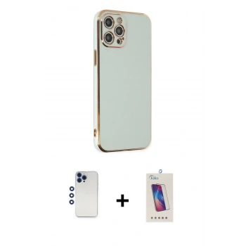 MARSİLYAN™- iPhone 12 Pro Max Kılıf Yankı Serisi - Siyah Joko 5D Cam + Shine Kamera Lens - LT
