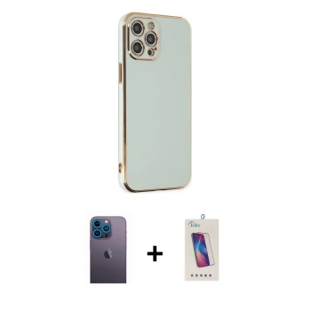 MARSİLYAN™- iPhone 12 Pro Max Kılıf Yankı Serisi - Siyah Joko 5D Cam + Neon Fosforlu Kamera Lens - MI