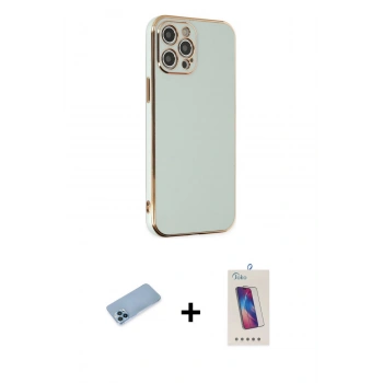 MARSİLYAN™- iPhone 12 Pro Max Kılıf Yankı Serisi - Siyah Joko 5D Cam + Shine Kamera Lens Koruma Cam - MI