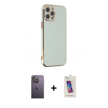 MARSİLYAN™- iPhone 12 Pro Max Kılıf Yankı Serisi - Siyah Joko 5D Cam + Neon Fosforlu Kamera Lens - BZ