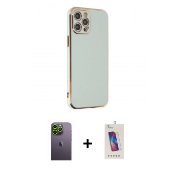 MARSİLYAN™- iPhone 12 Pro Max Kılıf Yankı Serisi - Siyah Joko 5D Cam + Neon Fosforlu Kamera Lens - YL