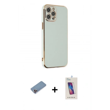 MARSİLYAN™- iPhone 12 Pro Max Kılıf Yankı Serisi - Siyah Joko 5D Cam + Shine Kamera Lens Koruma Cam - PE