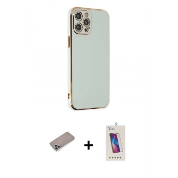 MARSİLYAN™- iPhone 12 Pro Max Kılıf Yankı Serisi - Siyah Joko 5D Cam + Shine Kamera Lens Koruma Cam - SABE