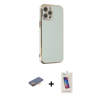 MARSİLYAN™- iPhone 12 Pro Max Kılıf Yankı Serisi - Siyah Joko 5D Cam + Renkli Kamera Lens Koruma Cam - TU
