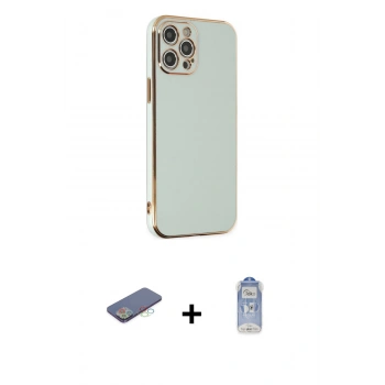 MARSİLYAN™- iPhone 12 Pro Max Kılıf Yankı Serisi - Siyah Joko Magic 5D Cam + Renkli Kamera Lens Koruma Cam - MI