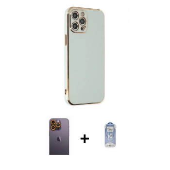 MARSİLYAN™- iPhone 12 Pro Max Kılıf Yankı Serisi - Siyah Joko Magic 5D Cam + Neon Fosforlu Kamera Lens - SI
