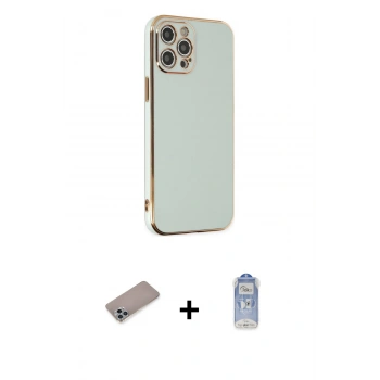 MARSİLYAN™- iPhone 12 Pro Max Kılıf Yankı Serisi - Siyah Joko Magic 5D Cam + Shine Kamera Lens Koruma Cam - SABE