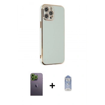 MARSİLYAN™- iPhone 12 Pro Max Kılıf Yankı Serisi - Siyah Joko Magic 5D Cam + Neon Fosforlu Kamera Lens - YL