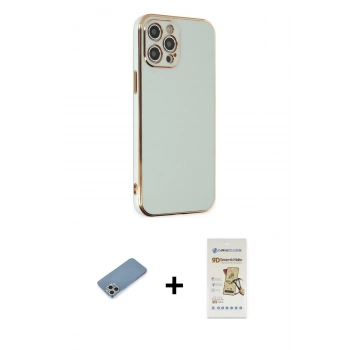 MARSİLYAN™- iPhone 12 Pro Max Kılıf Yankı Serisi - Siyah Mat Seramik Nano Ekran Koruyucu + Shine Kamera Lens Koruma Cam - GS