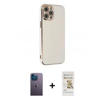 MARSİLYAN™- iPhone 12 Pro Max Kılıf Yankı Serisi - Siyah Mat Seramik Nano Ekran Koruyucu + Neon Fosforlu Kamera Lens - MI