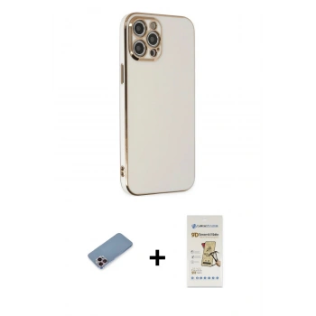 MARSİLYAN™- iPhone 12 Pro Max Kılıf Yankı Serisi - Siyah Mat Seramik Nano Ekran Koruyucu + Shine Kamera Lens Koruma Cam - PE