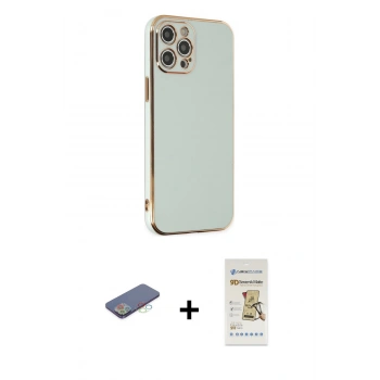 MARSİLYAN™- iPhone 12 Pro Max Kılıf Yankı Serisi - Siyah Mat Seramik Nano Ekran Koruyucu + Renkli Kamera Lens Koruma Cam - MI