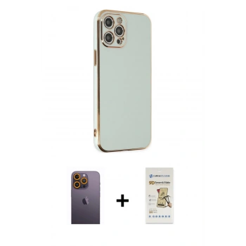 MARSİLYAN™- iPhone 12 Pro Max Kılıf Yankı Serisi - Siyah Mat Seramik Nano Ekran Koruyucu + Neon Fosforlu Kamera Lens - SI
