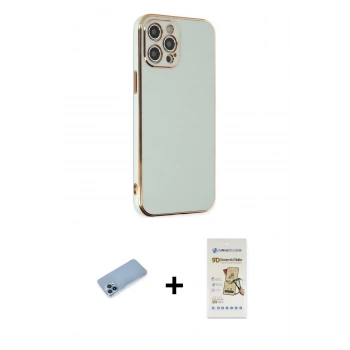 MARSİLYAN™- iPhone 12 Pro Max Kılıf Yankı Serisi - Siyah Mat Seramik Nano Ekran Koruyucu + Shine Kamera Lens Koruma Cam - MI