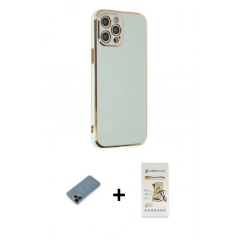 MARSİLYAN™- iPhone 12 Pro Max Kılıf Yankı Serisi - Siyah Mat Seramik Nano Ekran Koruyucu + Shine Kamera Lens Koruma Cam - SH