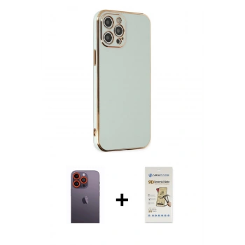 MARSİLYAN™- iPhone 12 Pro Max Kılıf Yankı Serisi - Siyah Mat Seramik Nano Ekran Koruyucu + Neon Fosforlu Kamera Lens - TU