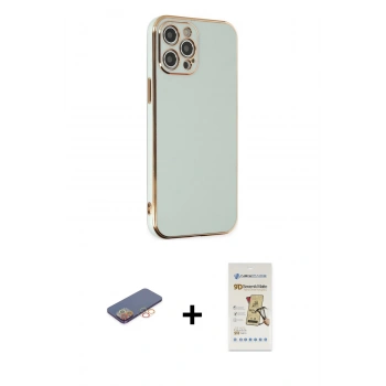 MARSİLYAN™- iPhone 12 Pro Max Kılıf Yankı Serisi - Siyah Mat Seramik Nano Ekran Koruyucu + Renkli Kamera Lens Koruma Cam - TU