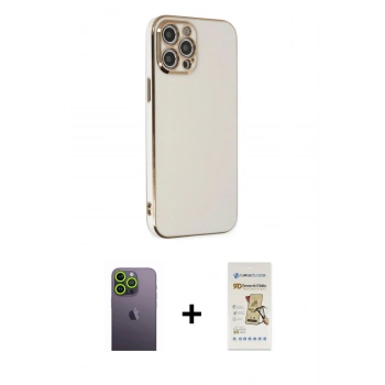 MARSİLYAN™- iPhone 12 Pro Max Kılıf Yankı Serisi - Siyah Mat Seramik Nano Ekran Koruyucu + Neon Fosforlu Kamera Lens - YL