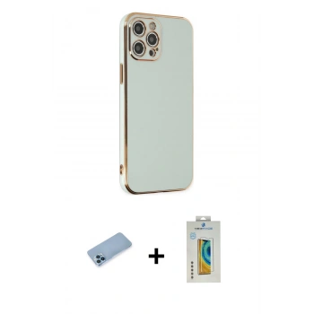MARSİLYAN™- iPhone 12 Pro Max Kılıf Yankı Serisi - Siyah Polymer Nano Ekran Koruyucu + Shine Kamera Lens Koruma Cam - MI
