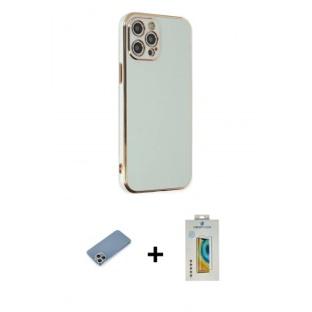 MARSİLYAN™- iPhone 12 Pro Max Kılıf Yankı Serisi - Siyah Polymer Nano Ekran Koruyucu + Shine Kamera Lens Koruma Cam - GS