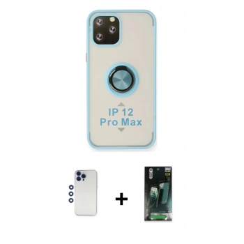 MARSİLYAN™- iPhone 12 Pro Max Kılıf Yörünge Çizgi - Şeffaf 360 Full Body Arka Koruyucu + Shine Kamera Lens - LT