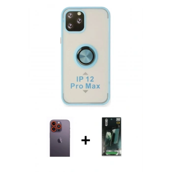 MARSİLYAN™- iPhone 12 Pro Max Kılıf Yörünge Çizgi - Şeffaf 360 Full Body Arka Koruyucu + Neon Fosforlu Kamera Lens - TU