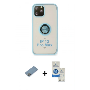 MARSİLYAN™- iPhone 12 Pro Max Kılıf Yörünge Çizgi - Şeffaf Royal Nano Ekran Koruyucu + Shine Kamera Lens Koruma Cam - GI