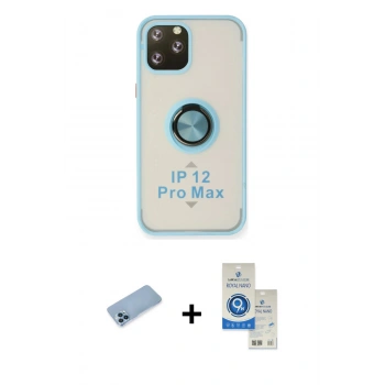 MARSİLYAN™- iPhone 12 Pro Max Kılıf Yörünge Çizgi - Şeffaf Royal Nano Ekran Koruyucu + Shine Kamera Lens Koruma Cam - MI