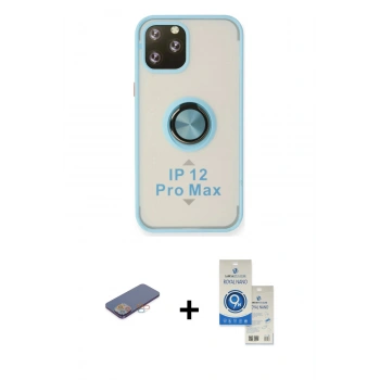 MARSİLYAN™- iPhone 12 Pro Max Kılıf Yörünge Çizgi - Şeffaf Royal Nano Ekran Koruyucu + Renkli Kamera Lens Koruma Cam - PE