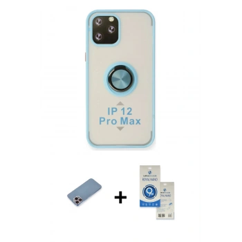 MARSİLYAN™- iPhone 12 Pro Max Kılıf Yörünge Çizgi - Şeffaf Royal Nano Ekran Koruyucu + Shine Kamera Lens Koruma Cam - PE