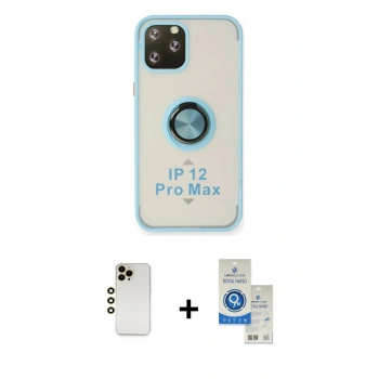 MARSİLYAN™- iPhone 12 Pro Max Kılıf Yörünge Çizgi - Şeffaf Royal Nano Ekran Koruyucu + Shine Kamera Lens - GD