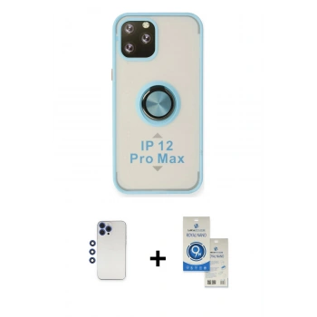 MARSİLYAN™- iPhone 12 Pro Max Kılıf Yörünge Çizgi - Şeffaf Royal Nano Ekran Koruyucu + Shine Kamera Lens - LT