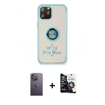 MARSİLYAN™- iPhone 12 Pro Max Kılıf Yörünge Çizgi - Şeffaf Temperli Cam Ekran Koruyucu + Neon Fosforlu Kamera Lens - BZ