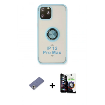 MARSİLYAN™- iPhone 12 Pro Max Kılıf Yörünge Çizgi - Şeffaf Temperli Cam Ekran Koruyucu + Metal Kamera Lens Koruma Cam - GD