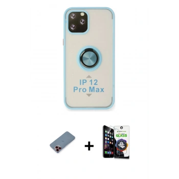 MARSİLYAN™- iPhone 12 Pro Max Kılıf Yörünge Çizgi - Şeffaf Temperli Cam Ekran Koruyucu + Metal Kamera Lens Koruma Cam - KI