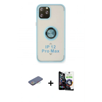MARSİLYAN™- iPhone 12 Pro Max Kılıf Yörünge Çizgi - Şeffaf Temperli Cam Ekran Koruyucu + Renkli Kamera Lens Koruma Cam - MI