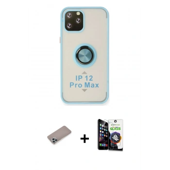 MARSİLYAN™- iPhone 12 Pro Max Kılıf Yörünge Çizgi - Şeffaf Temperli Cam Ekran Koruyucu + Shine Kamera Lens Koruma Cam - SABE