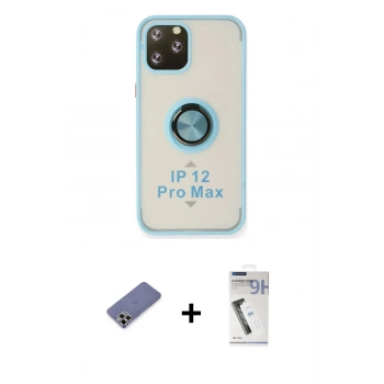 MARSİLYAN™- iPhone 12 Pro Max Kılıf Yörünge Çizgi - Şeffaf Uv Polymer Nano Ekran Koruyucu + Metal Kamera Lens Koruma Cam - GD
