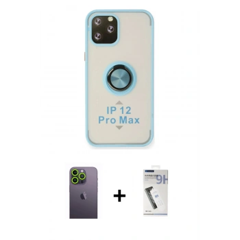 MARSİLYAN™- iPhone 12 Pro Max Kılıf Yörünge Çizgi - Şeffaf Uv Polymer Nano Ekran Koruyucu + Neon Fosforlu Kamera Lens - YL