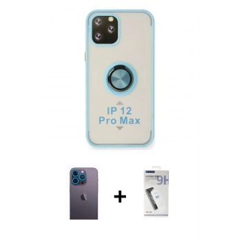 MARSİLYAN™- iPhone 12 Pro Max Kılıf Yörünge Çizgi - Şeffaf Uv Polymer Nano Ekran Koruyucu + Neon Fosforlu Kamera Lens - MI