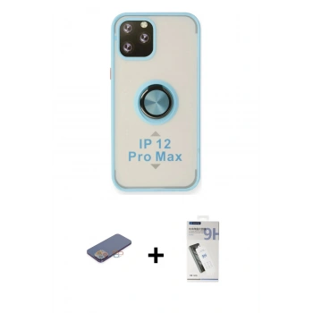 MARSİLYAN™- iPhone 12 Pro Max Kılıf Yörünge Çizgi - Şeffaf Uv Polymer Nano Ekran Koruyucu + Renkli Kamera Lens Koruma Cam - PE