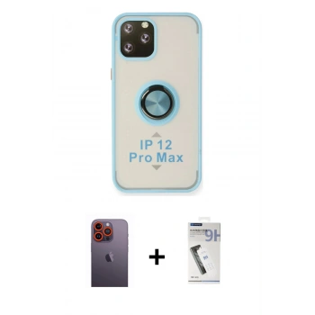 MARSİLYAN™- iPhone 12 Pro Max Kılıf Yörünge Çizgi - Şeffaf Uv Polymer Nano Ekran Koruyucu + Neon Fosforlu Kamera Lens - TU