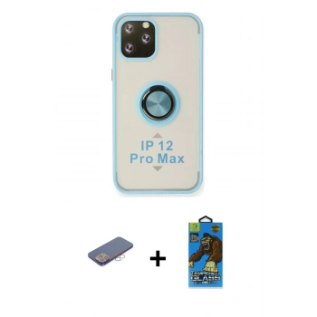 MARSİLYAN™- iPhone 12 Pro Max Kılıf Yörünge Çizgi - Siyah 18D Cam Ekran Koruyucu + Renkli Kamera Lens Koruma Cam - PE
