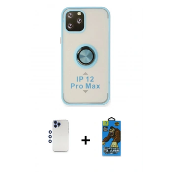 MARSİLYAN™- iPhone 12 Pro Max Kılıf Yörünge Çizgi - Siyah 18D Cam Ekran Koruyucu + Shine Kamera Lens - LT